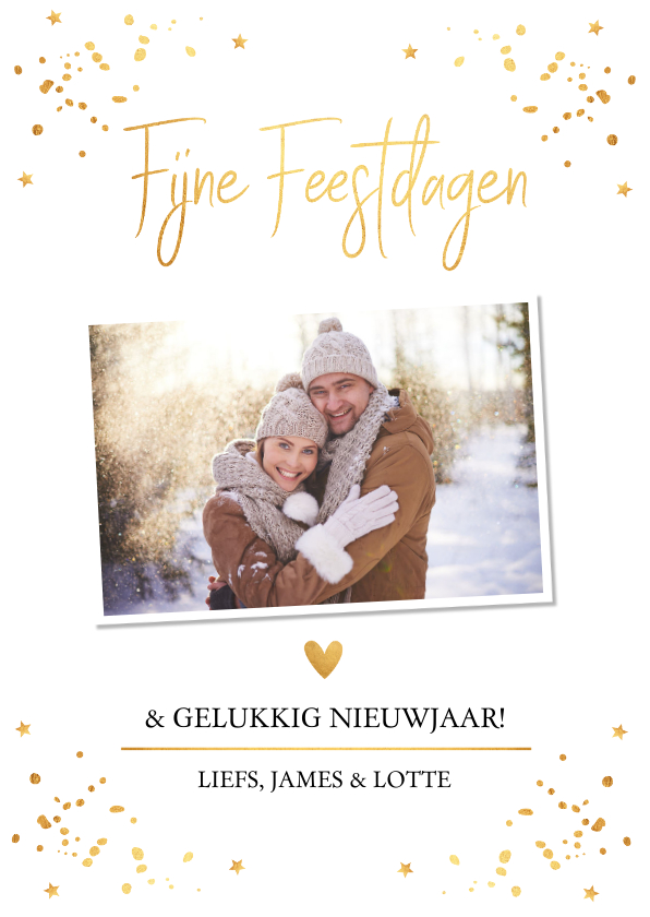 Kerstkaart foto wit en gouden confetti - Kerstkaarten Kerstkaarten - Kerstkaart foto wit en gouden confetti
