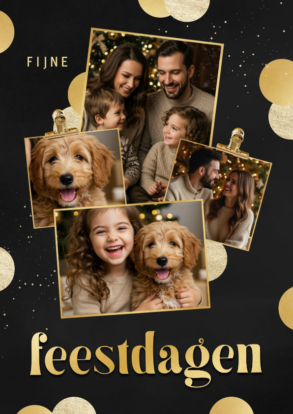 Kerstkaart fotocollage confetti goud feestdagen - Kerstkaarten Kerstkaarten - Kerstkaart fotocollage confetti goud feestdagen