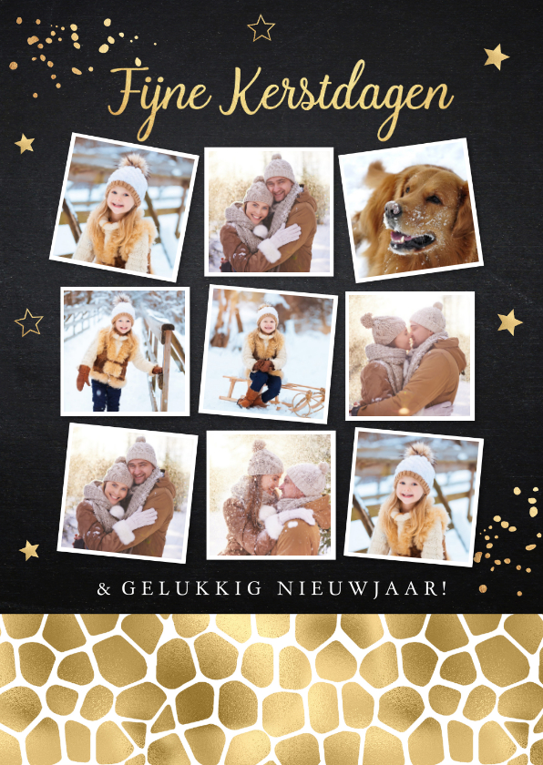 Kerstkaart fotocollage zwart panterprint goudlook - Kerstkaarten Kerstkaarten - Kerstkaart fotocollage zwart panterprint goudlook