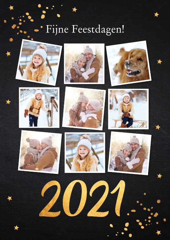 Kerstkaart fotocollage donker goud confetti - Kerstkaarten Kerstkaarten - Kerstkaart fotocollage donker goud confetti