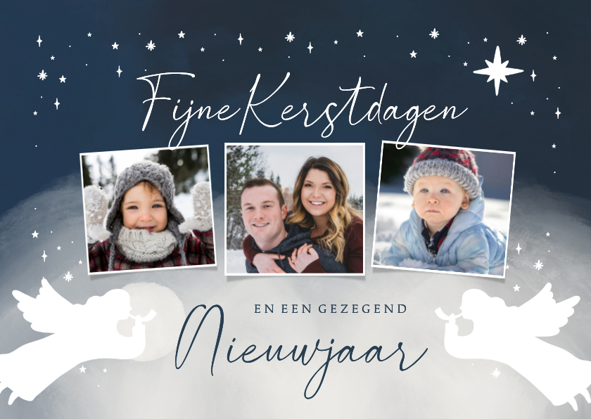 Kerstkaarten - Kerstkaart fotocollage engelen sterren nacht