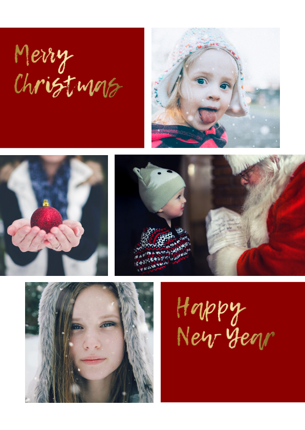 Kerstkaart fotocollage gouden tekst aanpasbare kleur - Kerstkaarten Kerstkaarten - Kerstkaart fotocollage gouden tekst aanpasbare kleur