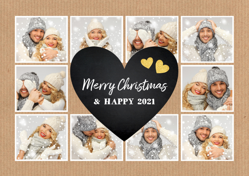 Kerstkaart fotocollage hartje kraft - LB - Kerstkaarten Kerstkaarten - Kerstkaart fotocollage hartje kraft - LB