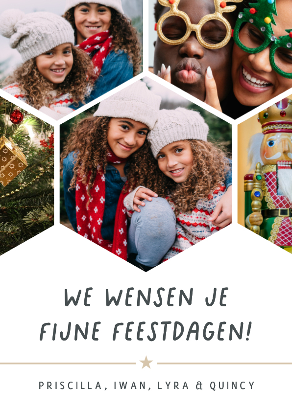 Kerstkaart fotocollage hexagon-modern met 5 foto's - Kerstkaarten Kerstkaarten - Kerstkaart fotocollage hexagon-modern met 5 foto's