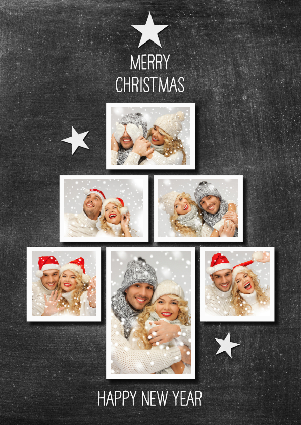 Kerstkaart fotocollage hip krijtbord boom - Kerstkaarten Kerstkaarten - Kerstkaart fotocollage hip krijtbord boom