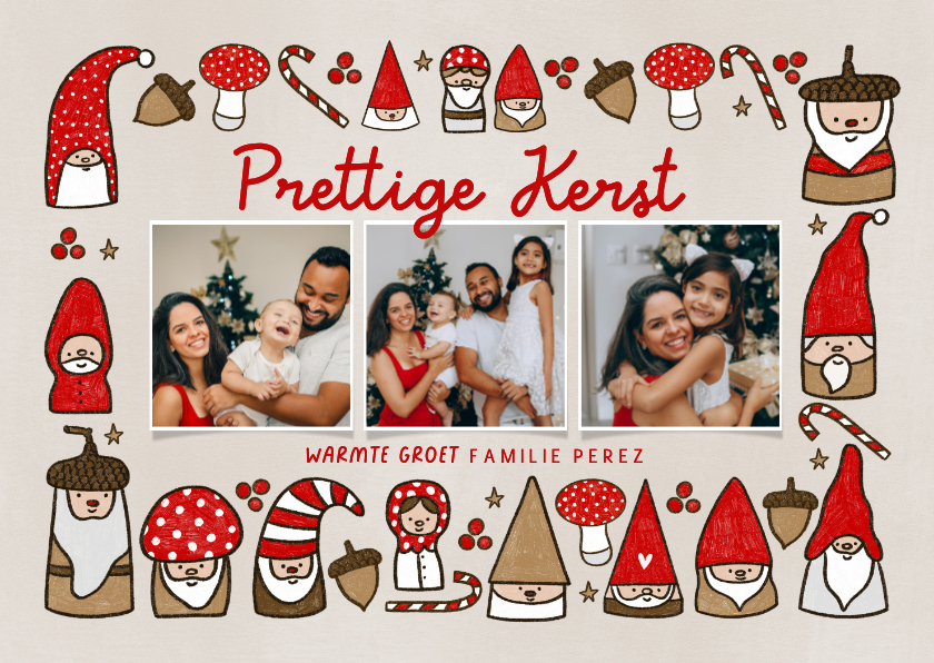 Kerstkaarten - Kerstkaart fotocollage kabouters paddestoelen