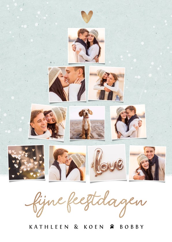 Kerstkaart fotocollage kerstboom goudlook confetti - Kerstkaarten Kerstkaarten - Kerstkaart fotocollage kerstboom goudlook confetti