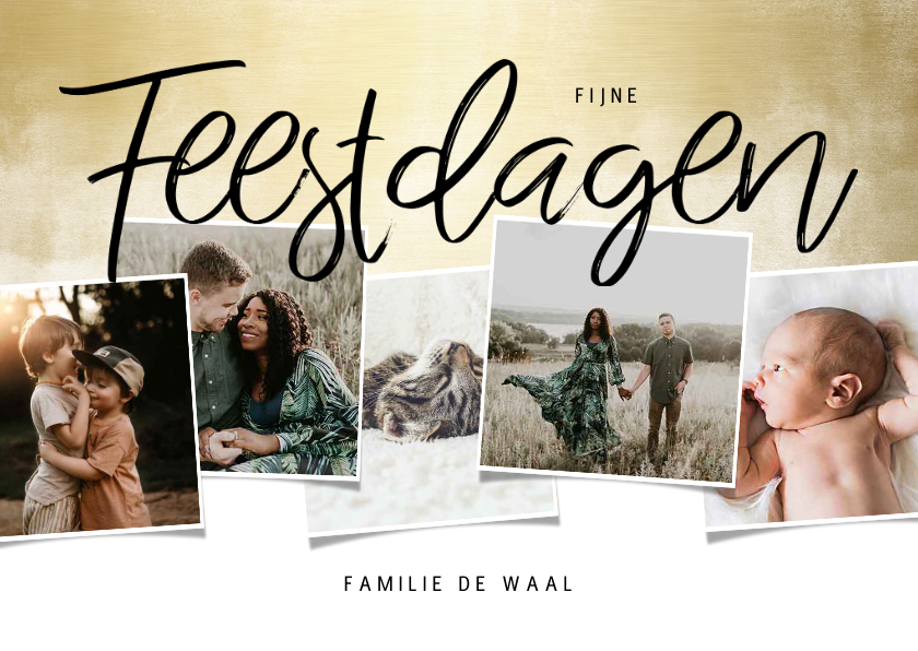 Kerstkaarten - Kerstkaart fotocollage met gouden waterverf