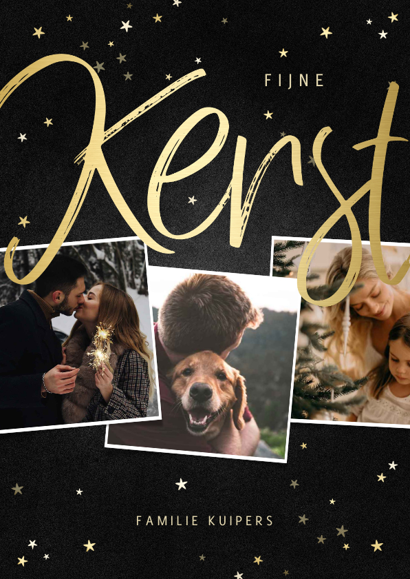 Kerstkaart fotocollage met sterren en krijtbord - Kerstkaarten Kerstkaarten - Kerstkaart fotocollage met sterren en krijtbord