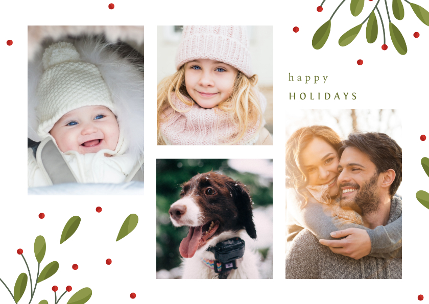 Kerstkaart fotocollage met takjes en besjes - Kerstkaarten Kerstkaarten - Kerstkaart fotocollage met takjes en besjes