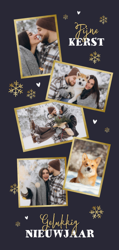 Kerstkaart fotocollage winter sneeuwvlokken goud foto's - Kerstkaarten Kerstkaarten - Kerstkaart fotocollage winter sneeuwvlokken goud foto's