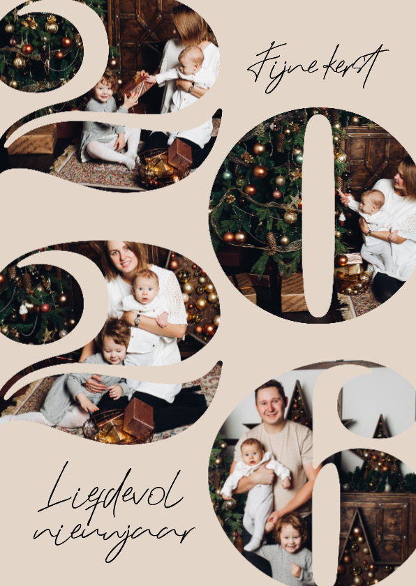 Kerstkaarten - Kerstkaart fotokaart 2026 jaartal fotocollage stijlvol