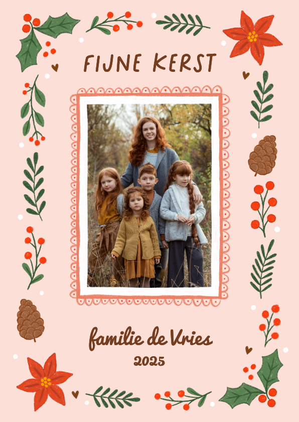 Kerstkaarten - Kerstkaart fotokaart hulst besjes groen lichtoranje