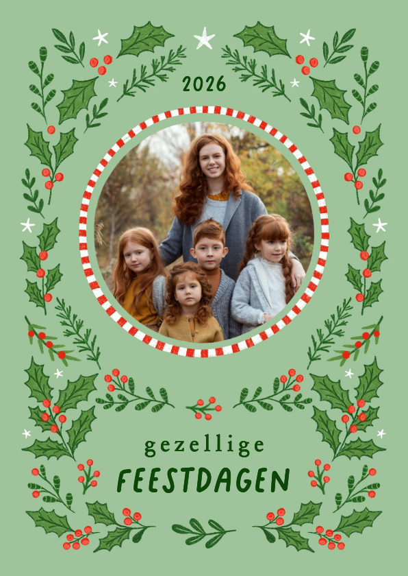 Kerstkaarten - Kerstkaart fotokaart hulst besjes lichtgroen