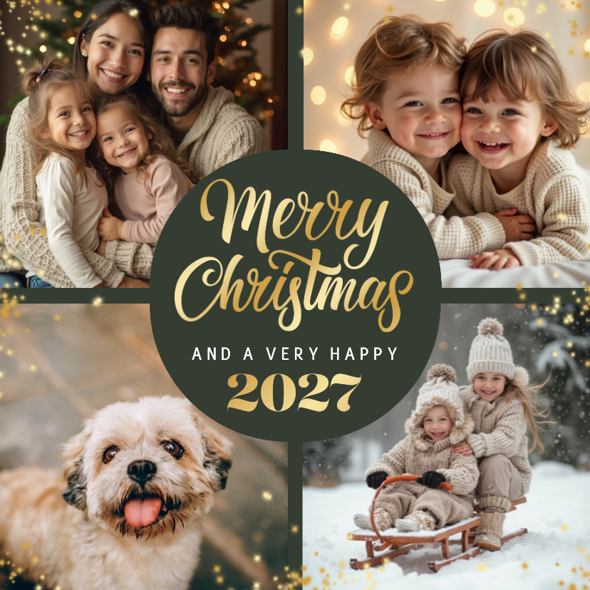Kerstkaarten - Kerstkaart fotokaart merry christmas sprankelend 2027