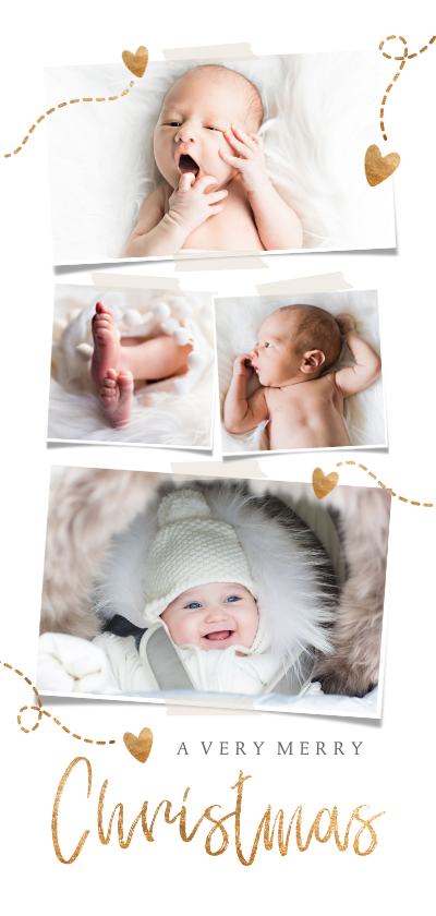 Kerstkaart Foto's en gouden hartjes - Kerstkaarten Kerstkaarten - Kerstkaart Foto's en gouden hartjes