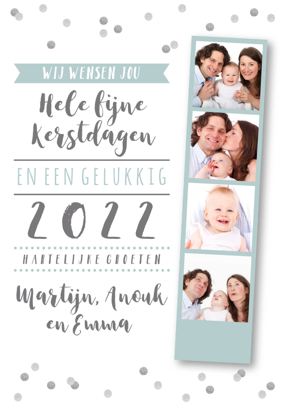 Kerstkaart fotostrip confetti tekst - Kerstkaarten Kerstkaarten - Kerstkaart fotostrip confetti tekst