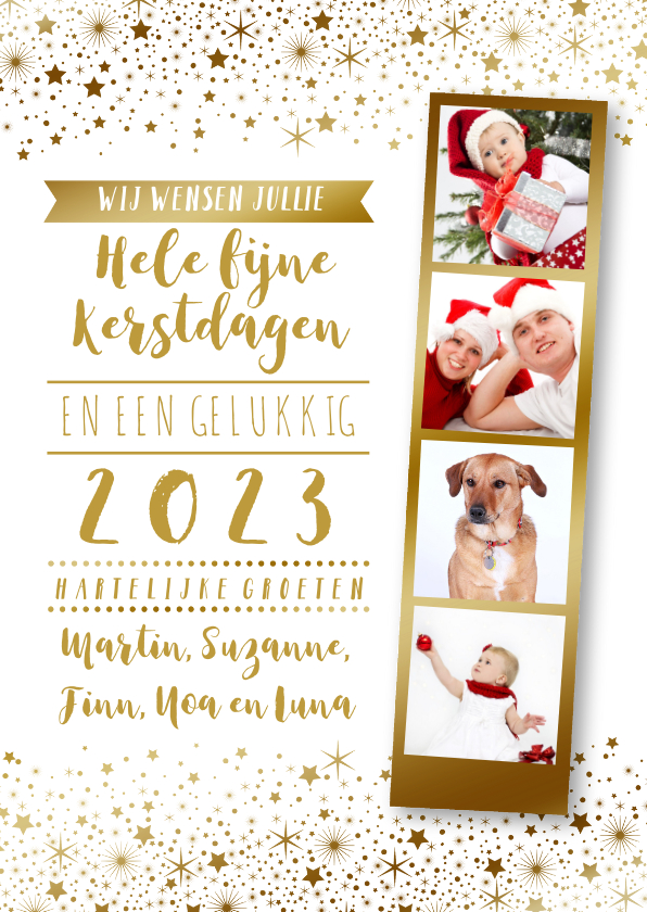 Kerstkaart fotostrip sterren goudlook - Kerstkaarten Kerstkaarten - Kerstkaart fotostrip sterren goudlook