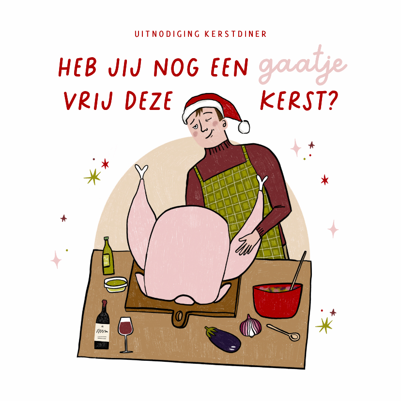 Kerstkaart foute grappige uitnodiging kerstdiner illustratie - Kerstkaarten Kerstkaarten - Kerstkaart foute grappige uitnodiging kerstdiner illustratie