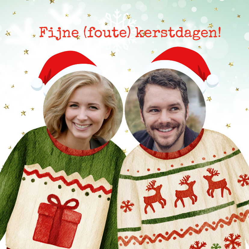 Kerstkaarten - Kerstkaart foute kersttrui en foto's Vrienden GHZ