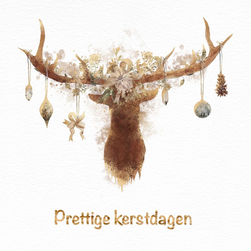 Kerstkaart gewei met goud-versiering - Kerstkaarten Kerstkaarten - Kerstkaart gewei met goud-versiering