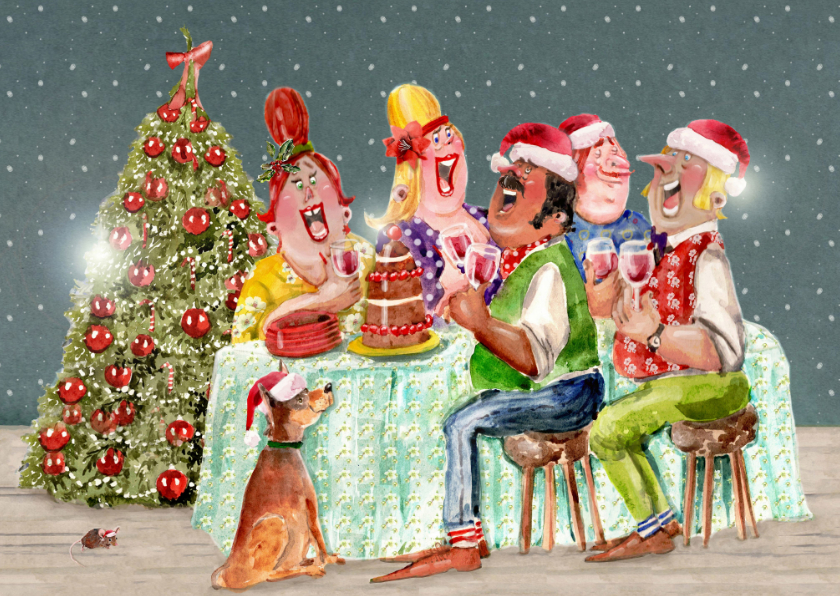 Kerstkaart gezellig kerstdiner - Kerstkaarten Kerstkaarten - Kerstkaart gezellig kerstdiner