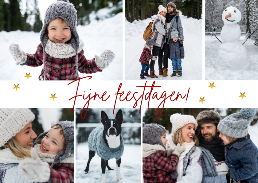 Kerstkaart gezellige fotocollage 'Fijne feestdagen' - Kerstkaarten Kerstkaarten - Kerstkaart gezellige fotocollage 'Fijne feestdagen'