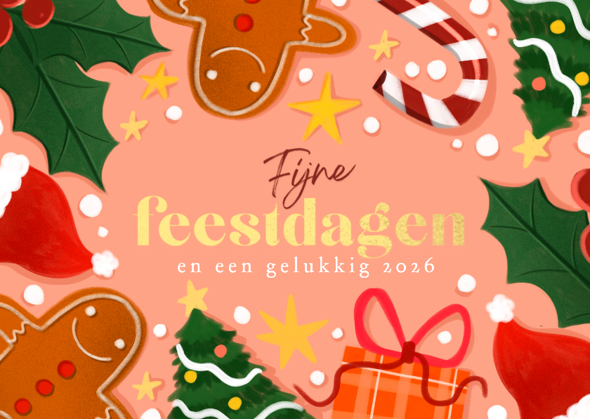 Kerstkaarten - Kerstkaart gingerbread en zuurstokken