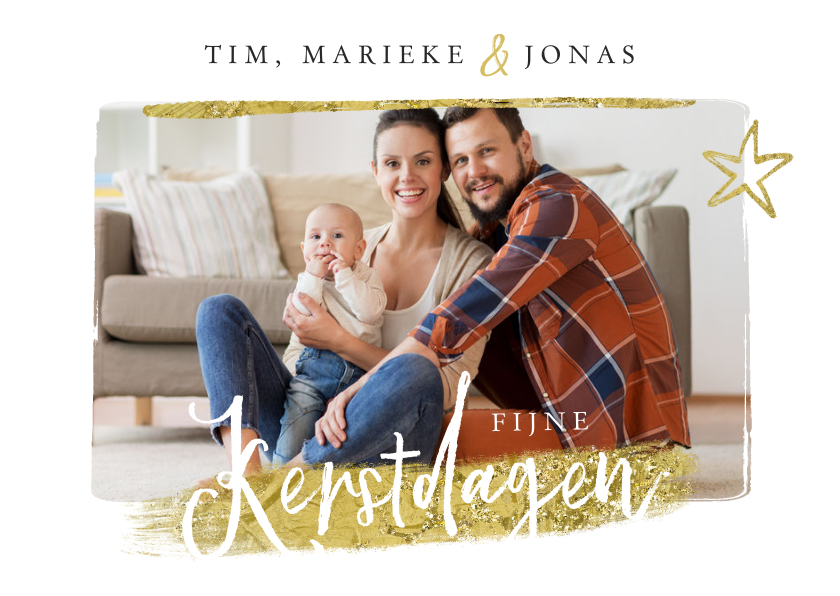 Kerstkaart goud glitter foto stijlvol ster - Kerstkaarten Kerstkaarten - Kerstkaart goud glitter foto stijlvol ster