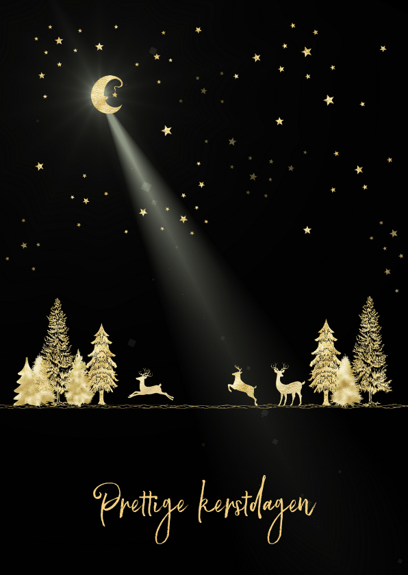 Kerstkaarten - Kerstkaart goud-illustratie op zwart