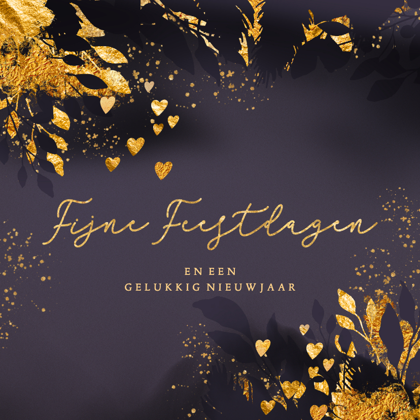 Kerstkaart goud paarse dennentakken - Kerstkaarten Kerstkaarten - Kerstkaart goud paarse dennentakken