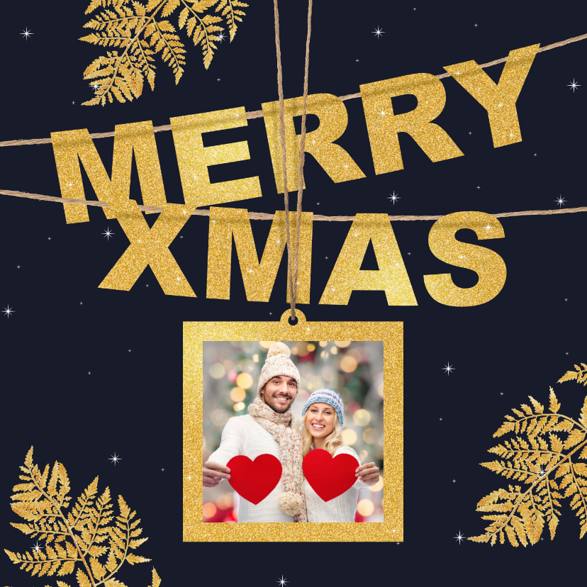 Kerstkaart goud Xmas en foto - Kerstkaarten Kerstkaarten - Kerstkaart goud Xmas en foto