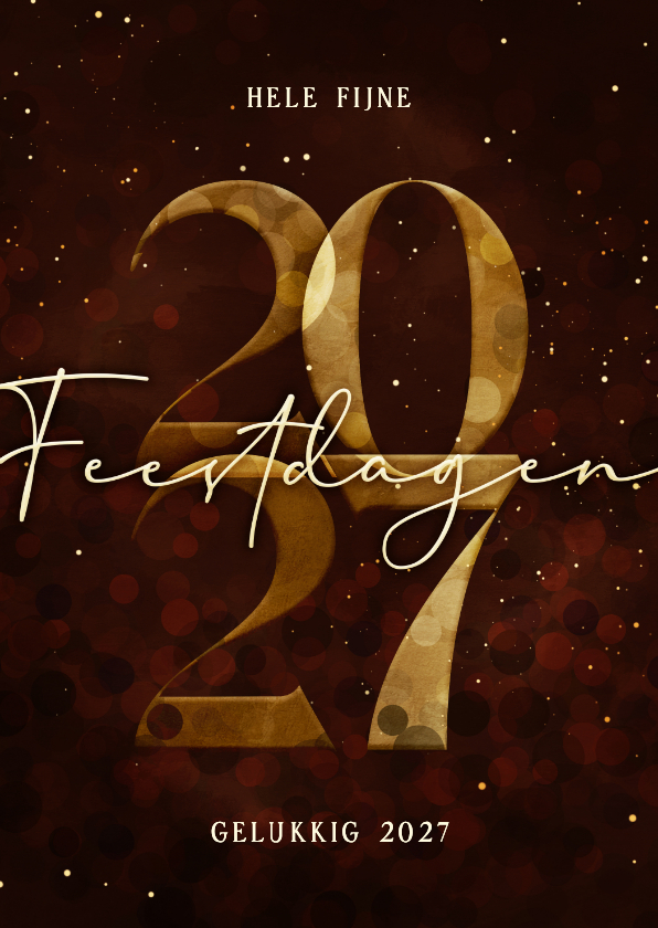 Kerstkaarten - Kerstkaart gouden 2027 donkerrood stijlvol