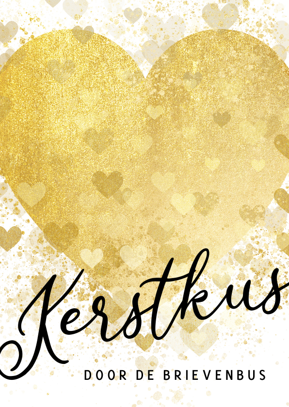 Kerstkaarten - Kerstkaart gouden hart kerstkus brievenbus