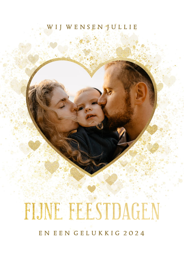 Kerstkaarten - Kerstkaart gouden hart met foto liefdevol 