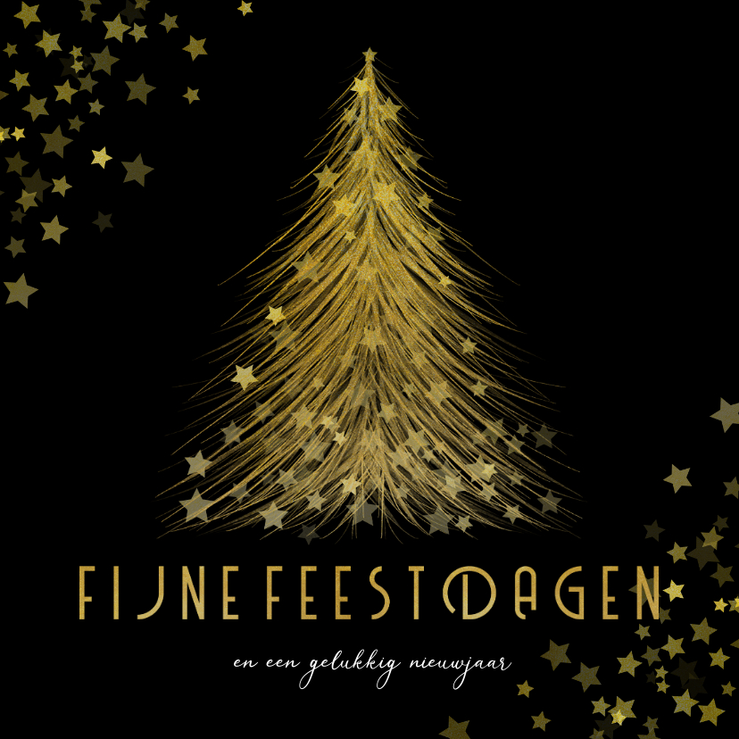 Kerstkaart gouden kerstboom met sterren Fijne Feestdagen - Kerstkaarten Kerstkaarten - Kerstkaart gouden kerstboom met sterren Fijne Feestdagen