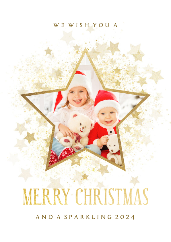 Kerstkaart gouden ster met foto stijlvol - Kerstkaarten Kerstkaarten - Kerstkaart gouden ster met foto stijlvol