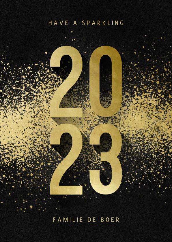 Kerstkaart goudlook 2022 met spetters - Kerstkaarten Kerstkaarten - Kerstkaart goudlook 2022 met spetters