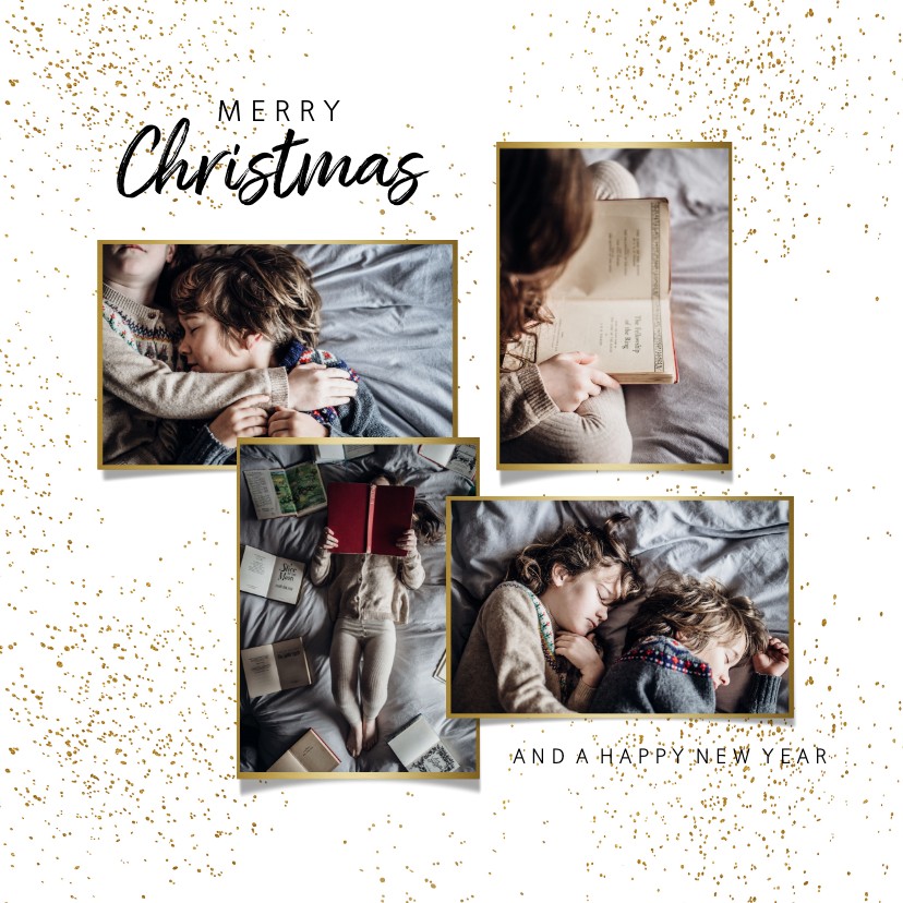 Kerstkaart goudlook foto collage - Kerstkaarten Kerstkaarten - Kerstkaart goudlook foto collage