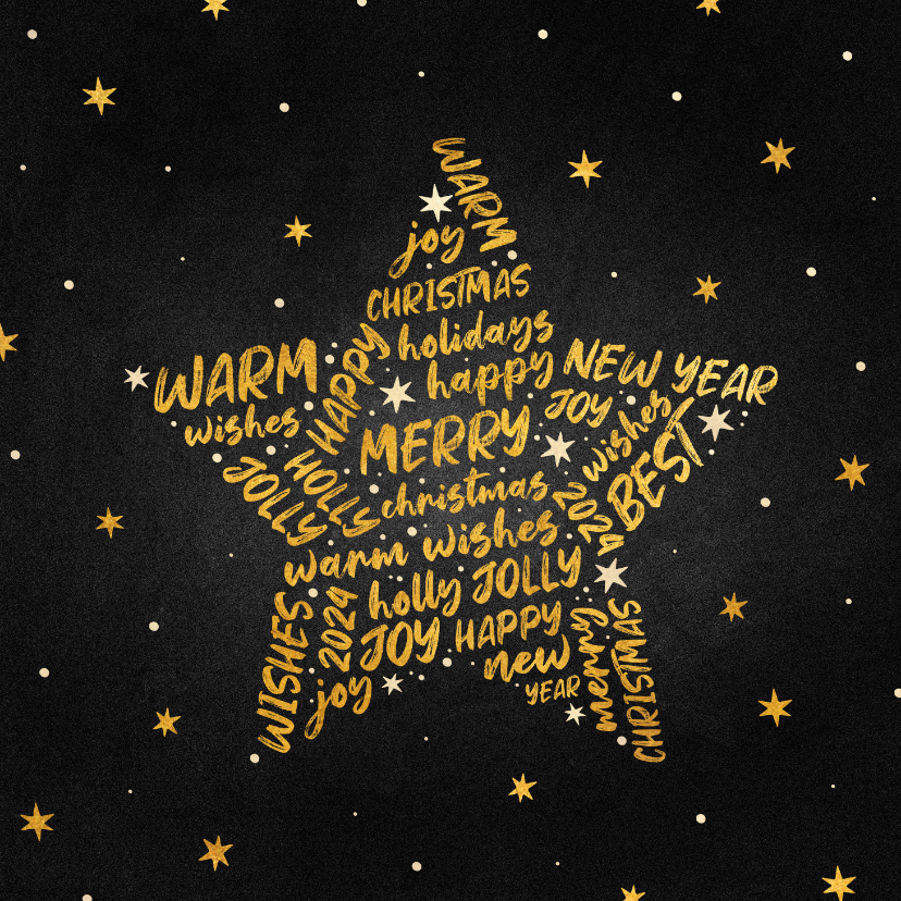 Kerstkaarten - Kerstkaart goudlook ster met woorden krijtbord