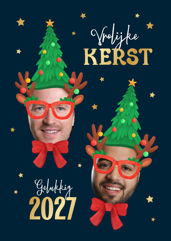 Kerstkaart grappig 2027 kerstmuts kerstboom bril humor - Kerstkaarten Kerstkaarten - Kerstkaart grappig 2027 kerstmuts kerstboom bril humor
