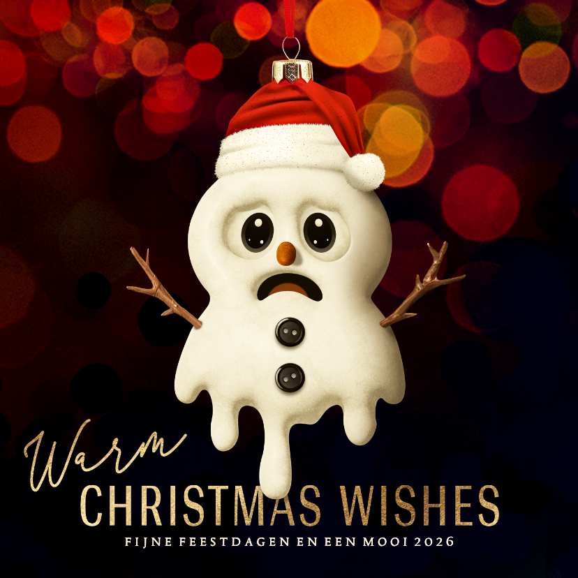 Kerstkaart grappige sneeuwpop kerstbal - Kerstkaarten Kerstkaarten - Kerstkaart grappige sneeuwpop kerstbal