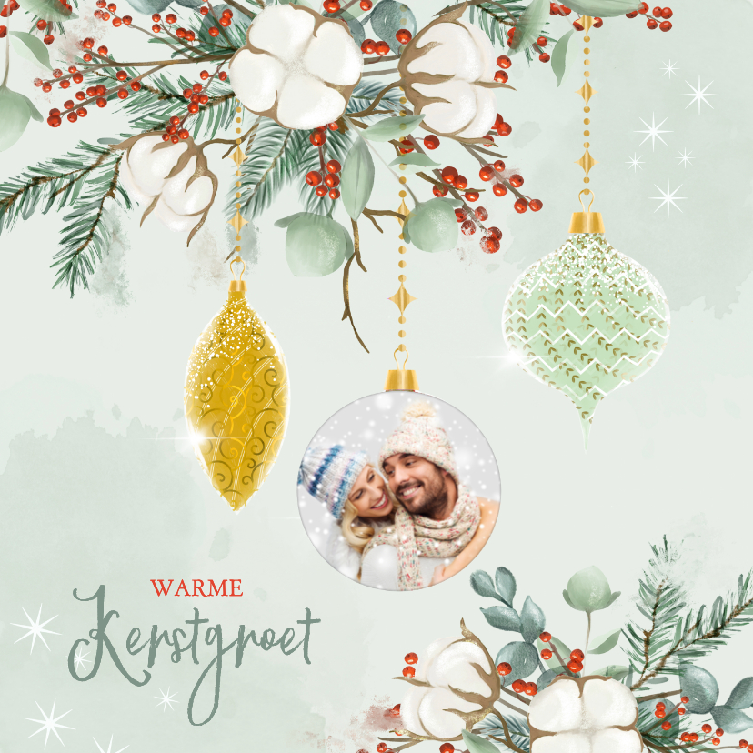 Kerstkaart groendecoratie met eigen foto - Kerstkaarten Kerstkaarten - Kerstkaart groendecoratie met eigen foto