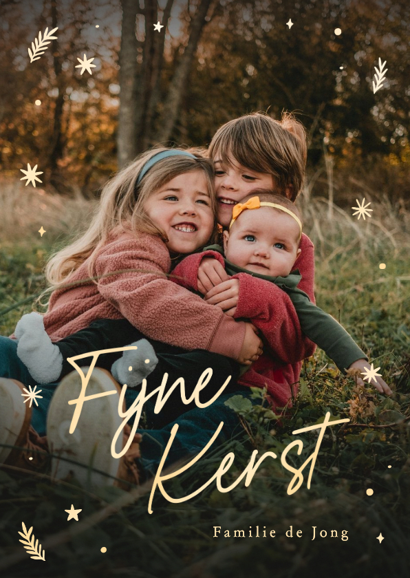 Kerstkaarten - Kerstkaart grote foto fijne kerst met gouden sterren