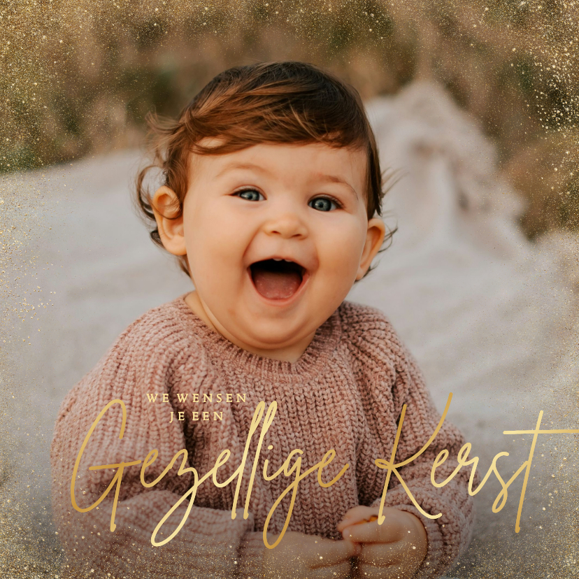 Kerstkaarten - Kerstkaart grote foto gezellige kerst gouden rand