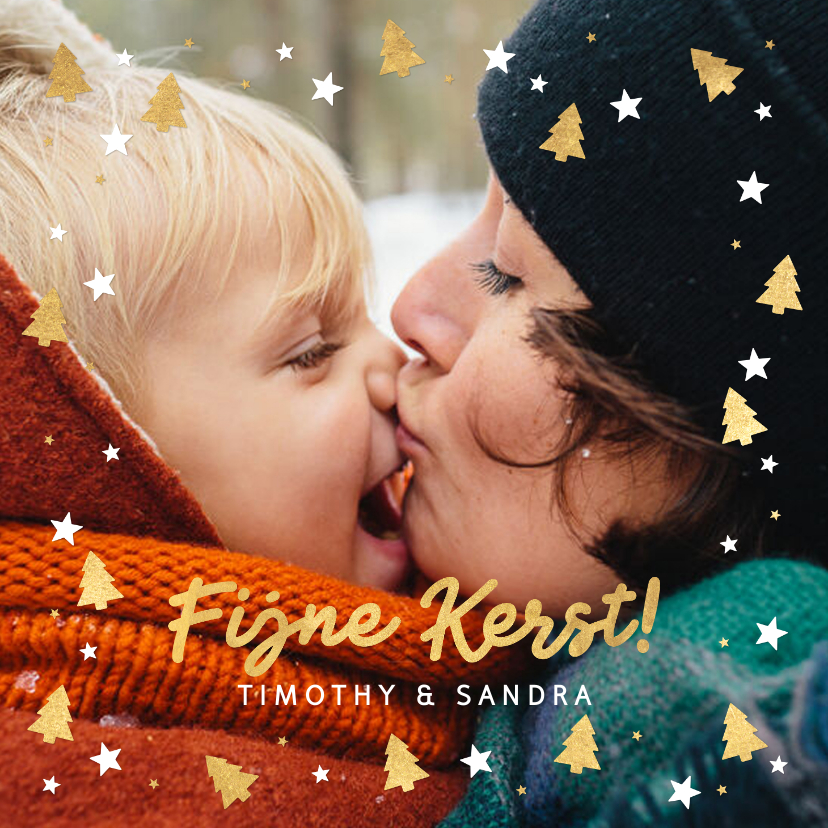 Kerstkaart grote foto, kerstboom en sterren & 'Fijne Kerst!' - Kerstkaarten Kerstkaarten - Kerstkaart grote foto, kerstboom en sterren & 'Fijne Kerst!'