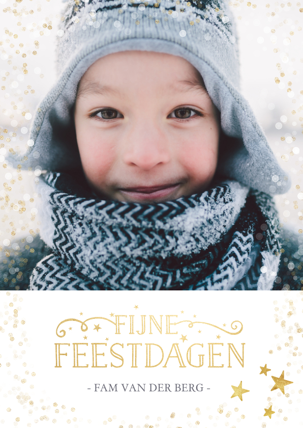Kerstkaart grote foto met goudlook confetti - Kerstkaarten Kerstkaarten - Kerstkaart grote foto met goudlook confetti