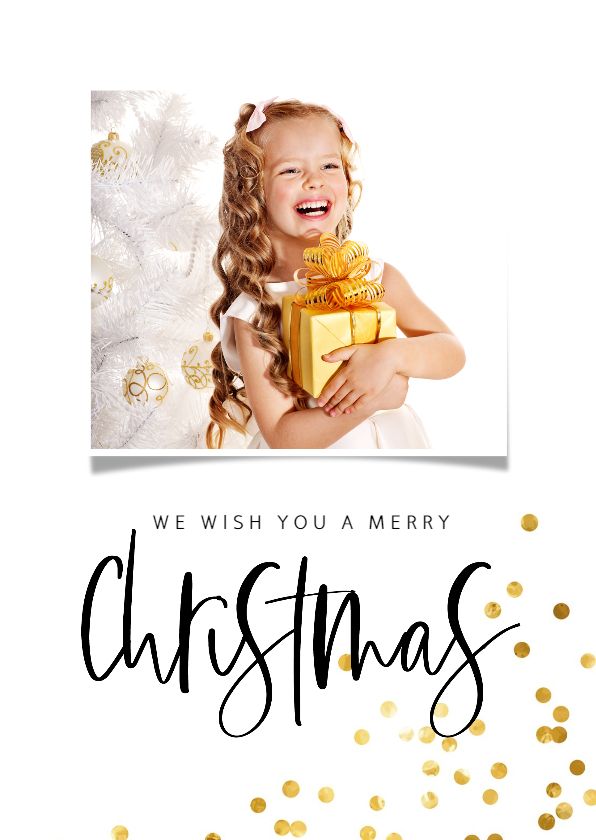 Kerstkaart handgeschreven tekst en gouden confetti - Kerstkaarten Kerstkaarten - Kerstkaart handgeschreven tekst en gouden confetti