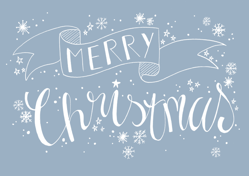 Kerstkaart handlettering sneeuw sterren - Kerstkaarten Kerstkaarten - Kerstkaart handlettering sneeuw sterren