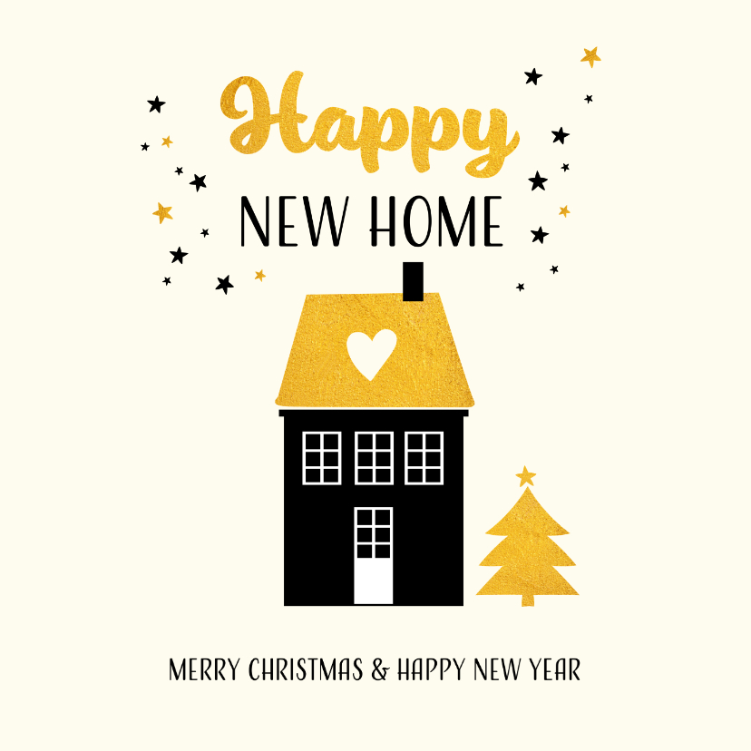 Kerstkaart happy new home met goudkleur accenten - Kerstkaarten Kerstkaarten - Kerstkaart happy new home met goudkleur accenten